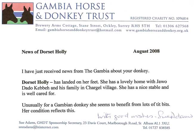 Dorset Holly letter August 2008